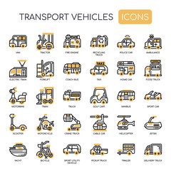 Transport Vehicles , Thin Line and Pixel Perfect Icons