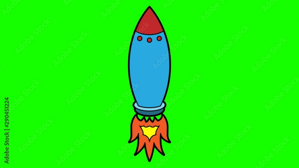 Poster rocket animation green screen. 2d flat simple motion