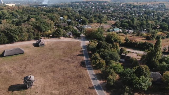 aerial view traditional village   open air museum of flork architecture  pirogovo Ukraine Kiev HD video