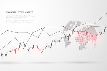 Stock market graph or forex trading chart for business and financial concepts, reports and investment on grey background.Japanese candles . Vector illustration