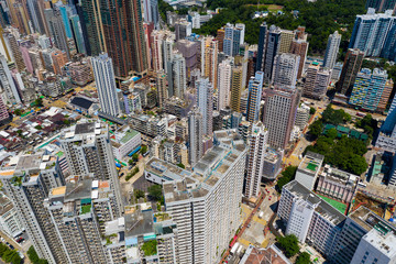 Naklejka premium Top view of Hong Kong city