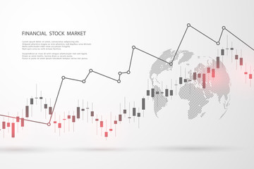 Stock market graph or forex trading chart for business and financial concepts, reports and investment on grey background.Japanese candles . Vector illustration
