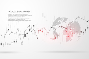 Stock market graph or forex trading chart for business and financial concepts, reports and investment on grey background.Japanese candles . Vector illustration