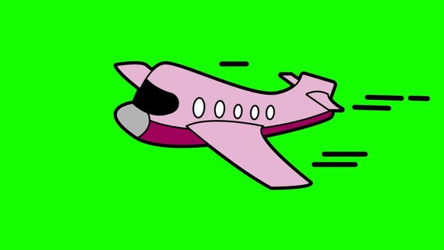plane animation green screen. 2D flat simple motion