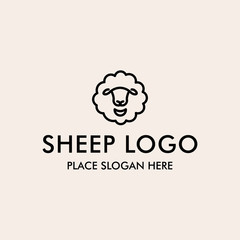 Line icon of sheep's head vector logo