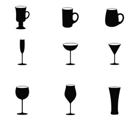 Set of vector glasses. Set of vector glasses for wine, martini, champagne and other