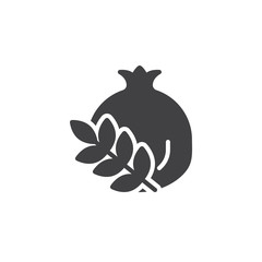 Pomegranate branch vector icon. filled flat sign for mobile concept and web design. Whole pomegranate fruit glyph icon. Symbol, logo illustration. Vector graphics