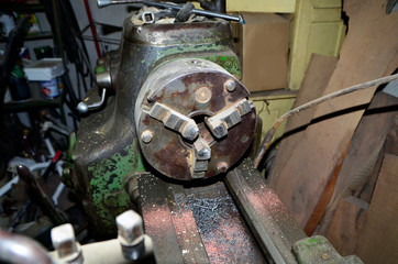Detail of The Old lathe in the manufacture solution, the joystick . Selective focus
