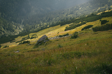 Obraz premium Hiking in the Low Tatra mountains in Slovakia, almost alone on the ridgeway, only majestic mountains