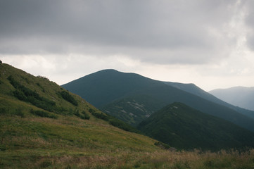 Fototapeta premium Hiking in the Low Tatra mountains in Slovakia, almost alone on the ridgeway, only majestic mountains