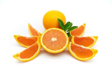 orange and slices isolated on white background