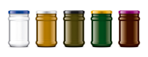 Set of Colored Glass Jar. 