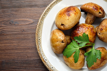 Grilled champignons . restaurant menu 