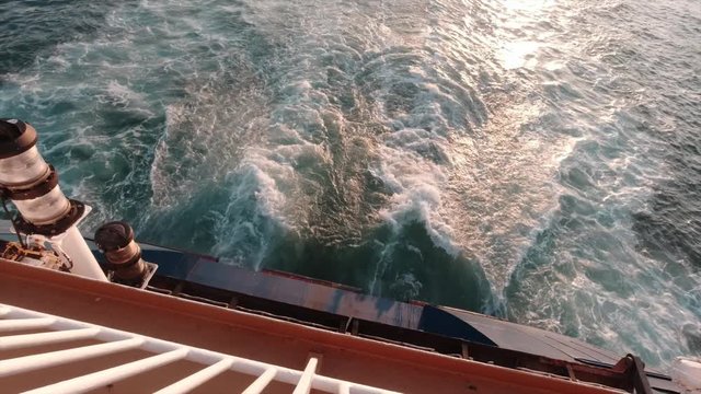 Top Down View of Ship Stern. Peraues Port, Greece. Slow Motion.