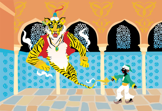 The Tiger of the Genie Popping Out From the Magic Lamp.