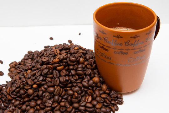 Fried coffee beans. And hot coffee