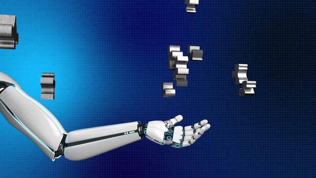 4k Video Animation Humanoid Robot Hand Gear Wheel Puzzle