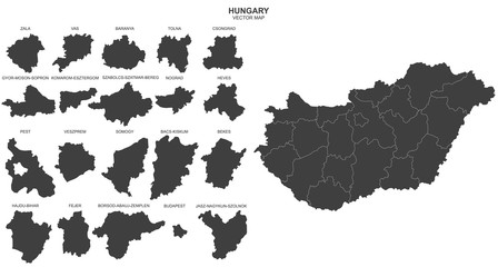 vector political map of Hungary on white background