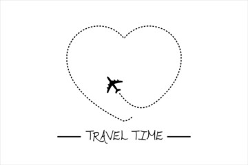 Travel time logo. Heart and airplane. Vector illustration isolated on white background