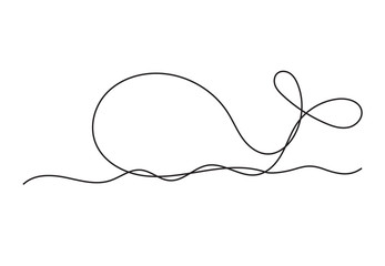 One continuous line drawing of cute whale mascot concept for sea world show icon. Modern single line draw design vector illustration