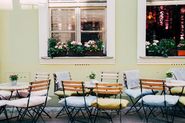 Old town street cafe in Poznan, Poland