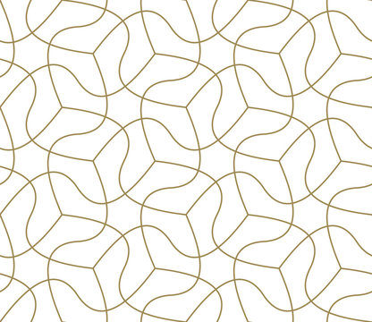 Seamless pattern with abstract geometric line texture, gold on white background. Light modern simple wallpaper, bright tile backdrop, monochrome graphic element