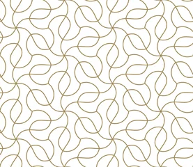 Behang Naadloze patroon met abstracte geometrische lijn textuur, goud op witte achtergrond. Licht modern eenvoudig behang, heldere tegelachtergrond, zwart-wit grafisch element © nadiinko