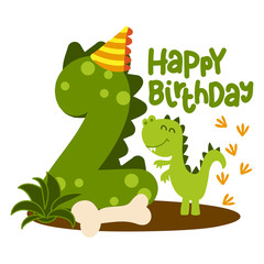 Happy 2st Birthday - Cute dinosaur alphabet doodle. Hand drawn vector cartoon set for kids. Good for textiles, clothes, bday gifts.
