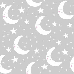 Obraz na płótnie Canvas Moon and stars pattern design for kids nursery - funny hand drawn doodle, seamless pattern. 