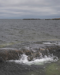 Dark moody seascape of Baltic sea in Finland archipelago.