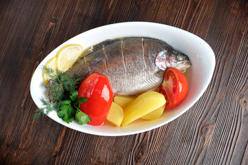 Salty slave with a side dish and vegetables . restaurant menu