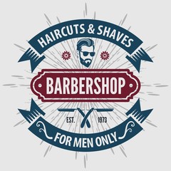 Barber shop poster, banner template with hipster face. Vector illustration