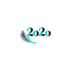 Flat design vector new year 2020 icon and fir branch - stylish new year gradient logo