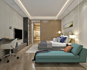 3d render. Modern hotel room interior.
