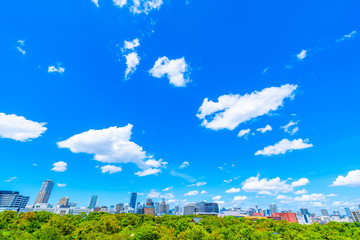 Naklejka premium 青空 大阪 都市風景