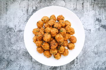 Chinese food croquettes，Cement slate background