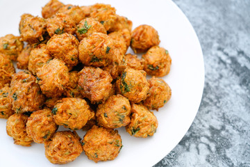 Chinese food croquettes，Cement slate background