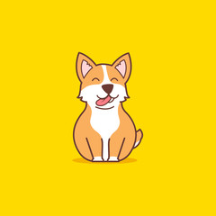 Cute sitting corgi dog illustration, vector animal pet