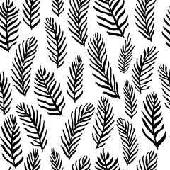 Hand drawn style laurels seamless pattern. Abstract repeat pattern in black and white.