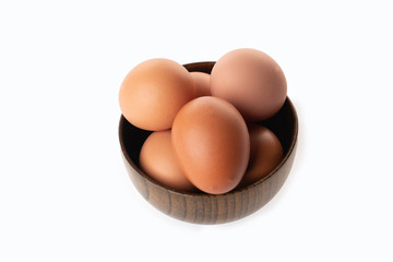 Kuala Lumupur, Malaysia - 18 September 2019, chicken egg in bowl isolated on white background