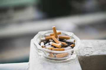 Cigarette butts in the ashtray