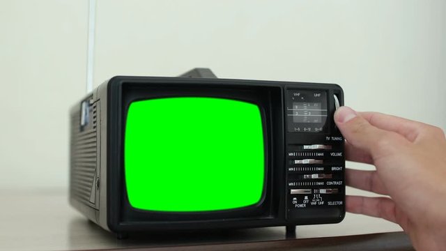 Small Retro TV With Green Screen, Switching Channels