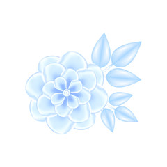 Blue fantasy flower in vector. Realistic 3D illustration. Delicate, pastel colors are suitable for wedding and children s design. Paper blue Sakura in 3d illustration