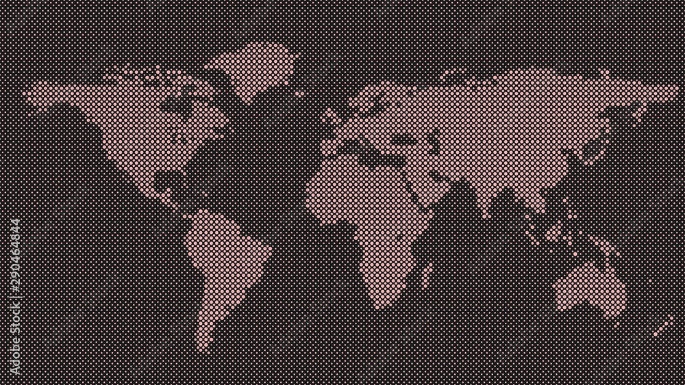 Poster halftone world map background - vector circle pattern graphic