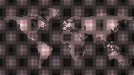 Fototapeta na wymiar Halftone world map background - vector circle pattern graphic