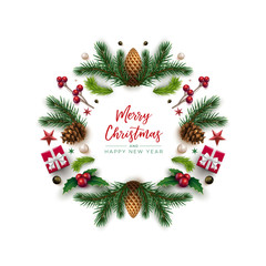 Naklejka na ściany i meble Christmas wreath design with festive Christmas decoration ornaments and objects