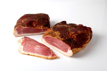 Raw ham ripening with fat. Traditional dried sausage