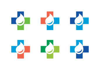 Health care medical logo template, combined with water or oil symbol - Vector