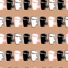 Seamless background with hand drawn mugs . Suitable for tablecloth, cloth, fabric, wrapping paper, cafe