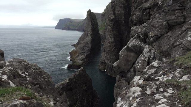 Sliding camera in the steep coastline of Faroe islands